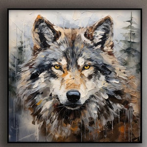 Wolf Oil Painting, 100% Hand Painted, Textured Painting, Acrylic Abstract Oil Painting, Wall Decor Living Room, Office Wall Art