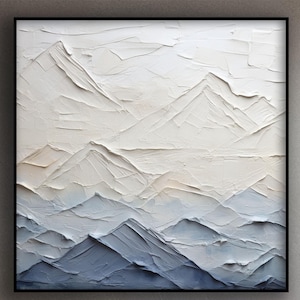 Blue, White Abstract Mountain Oil painting White 3D Texture Mountain Painting White Minimalist Plaster Painting on Canvas, Home Wall Art....