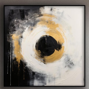 Black and White, Golden Circle, Portal, 100% Hand Painted,Abstract Oil Painting,Acrylic Painting,Wall Decor Living Room,Textured Painting