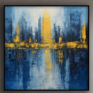 New York City, Manhattan 100% Handmade, Blue City, Sunset View Textured Painting, Acrylic Abstract Oil Painting, Wall Decor, Office Wall Art