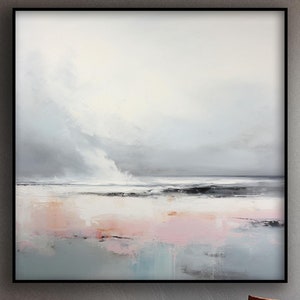 Sky, Blue Sea, Nature Landscape, Pink, 100% Hand Painted, Textured Painting, Abstract Oil Painting, Wall Decor Living Room, Office Wall Art
