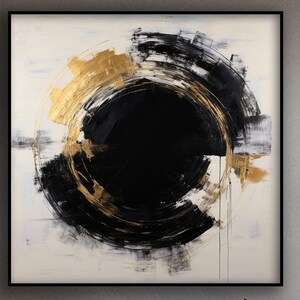 Black and White, Golden Circle, Portal, 100% Hand Painted, Abstract Oil Painting, Acrylic Painting, Wall Decor Living Room,Textured Painting