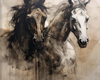 レオニード・アフレモフ作 キャンバスに描かれた馬のポスターと雄牛の