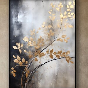 Golden Tree Branches, 100% Hand Painted, Textured Painting, Acrylic Abstract Oil Painting, Wall Decor Living Room, Office Wall Art