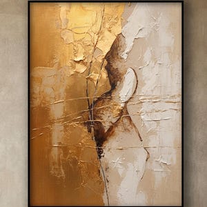 Golden Beige Abstract, Gold And White, 100% Hand Painted Oil Painting, Textured Wall Decor for Living Room & Office, Abstract Canvas Art