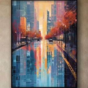Cityscape Oil Painting: Modern Abstract Canvas Art, Textured Wall Decor