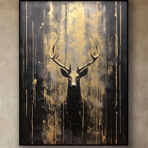 Deer Oil Painting, 100% Hand Painted, Office Wall Art Abstract Oil Painting Textured Painting, Wall Decoration Living Room, Acrylic Painting