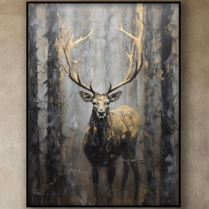 100% Abstract Noble Deer Original Painting Deer Wall Art Wall Decor Deer Canvas Wall Art Large Deer Wall Decor Living Room Office Wall Art