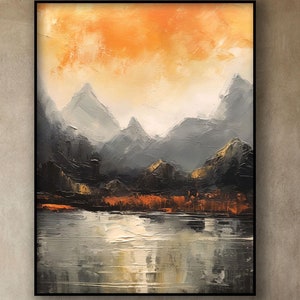 Mountain, Sunset, River, 100% Hand Painted, Textured Painting, Acrylic Abstract Oil Painting, Wall Decor Living Room, Office Wall Art