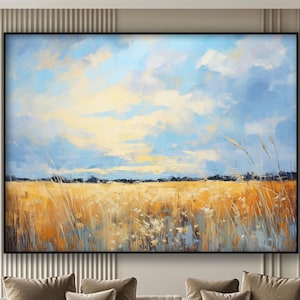 Wheat Fields Oil Painting, Sunset Painting,Nature Landscape, Textured, 100% Handmade, Textured Painting, Acrylic Abstract Oil Paintİng Art