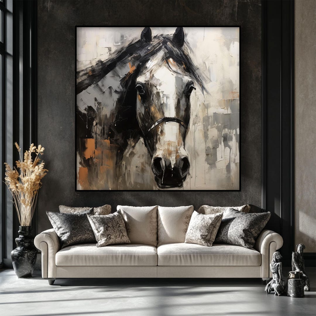 Black Horse Oil Painting, Large Abstract Canvas Wall Art - Etsy