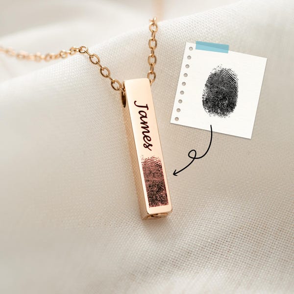 Personalized Fingerprint Urn Bar Necklace - Engraved Keepsake Jewelry for Ashes, Christmas Loss of Father Gift