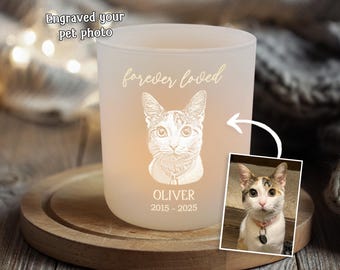 Personalized Cat Memorial Candle Holder, Custom Christmas Gift for Cat Owners, Pet Loss Keepsake, Scented Soy Tea Light Included