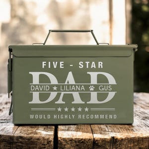 Five Star Dad Personalized Ammo Can, Custom Fathers Day Gifts, Engraved Military Ammo Box, Gifts for Men