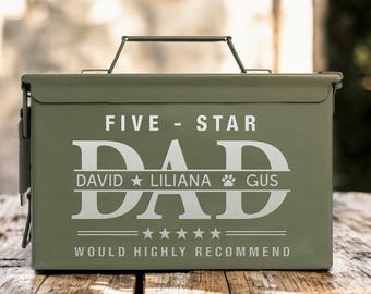 Five Star Dad Personalized Ammo Can, Custom Fathers Day Gifts, Engraved Military Ammo Box, Gifts for Men