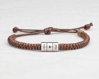 Personalized Mens Woven Leather Bracelet, Custom Father's Day Gift for Dad, Husband Gifts
