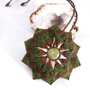 Green Serpentine Macramé Mandala Necklace image 1