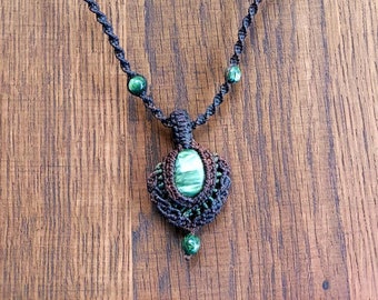 Intricate Braided Wrapped Seraphinite Beaded Macramé Necklace
