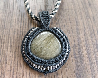 Golden Sheen Obsidian Kumihimo Macrame Stone Necklace