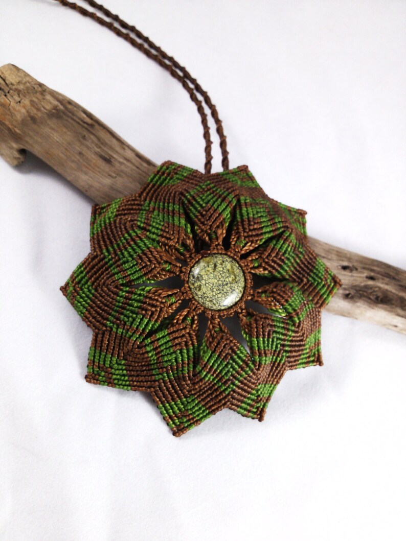 Green Serpentine Macramé Mandala Necklace image 2