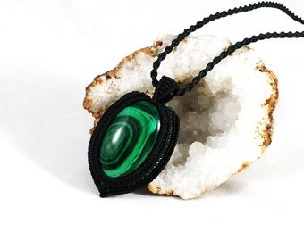 Huge Wrapped Genuine Malachite Macrame Pendant Necklace