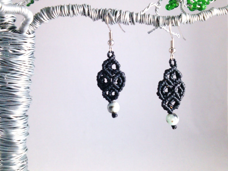 Light Seafoam Green Sesame Jasper Macramé Earrings image 2