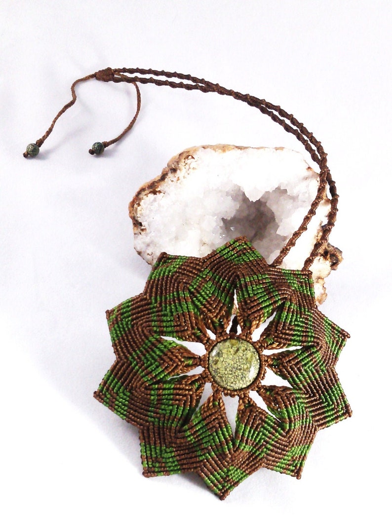 Green Serpentine Macramé Mandala Necklace image 1