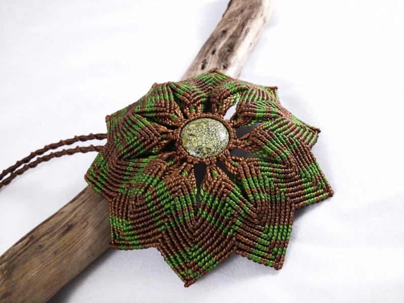 Green Serpentine Macramé Mandala Necklace image 4