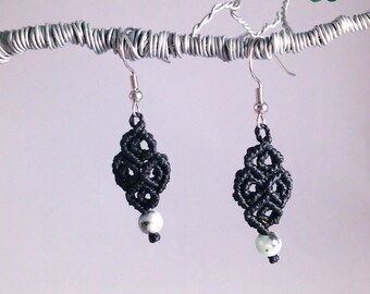 Light Seafoam Green Sesame Jasper Macramé Earrings