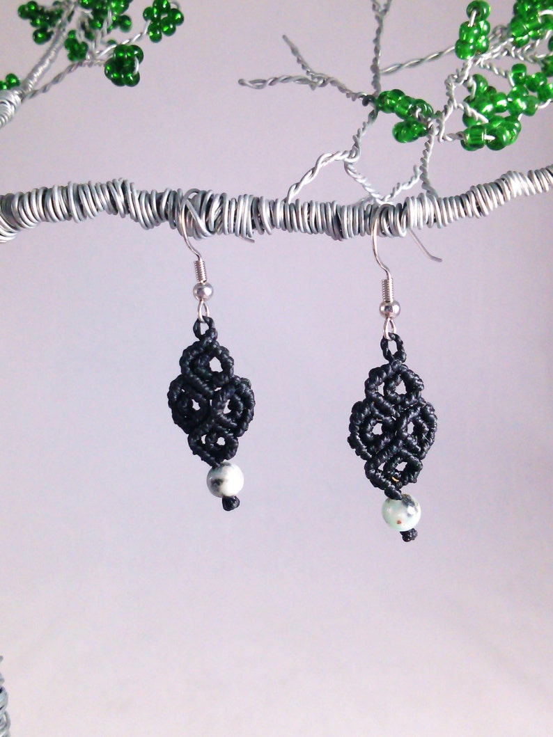 Light Seafoam Green Sesame Jasper Macramé Earrings image 1