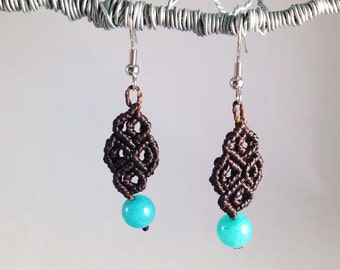 Amazonite Brown Macramé Earrings