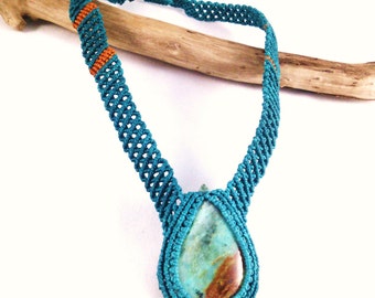 Teal Chrysoprase Macramé Necklace