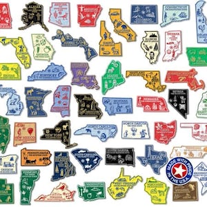 Conjunto de ímãs originais dos estados dos EUA da Classic Magnets, conjunto de ímãs vintage de 51 peças, lembranças colecionáveis feitas nos EUA