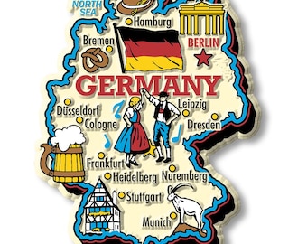 Imán gigante con forma de mapa de Alemania, souvenirs y regalos coleccionables, fabricado en EE. UU.