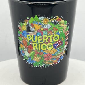 Puerto Rico Ceramic Black Souvenirs Shot Glass 2 Oz