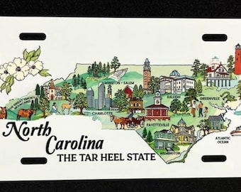 Carolina do Norte - Mapa do Estado da Carolina do Norte, Placa de Alumínio para Licença - Tamanho: 30,5 cm x 15,2 cm (12" x 6") - Fabricada nos EUA