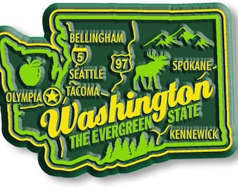 Imán premium coleccionable del estado de Washington - WA, fabricado en EE. UU.