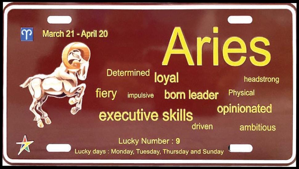 Aries Aluminum Embossed License Plate Tag Zodiac Signs Size: 12