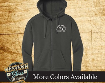 District Ladies Fleece Zip Up Hoodie - Farm and Ranch Wear - Personalized Hoodie  - Livestock Brand - Outerwear