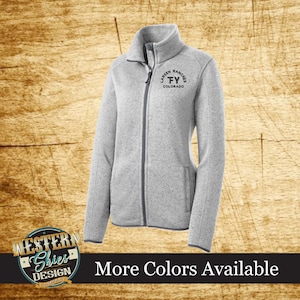 Custom Branded Women&#39;s Sweater Jacket-Livestock Brand-Farm and Ranch Logo-Personalized-Ranchwear-Outerwear