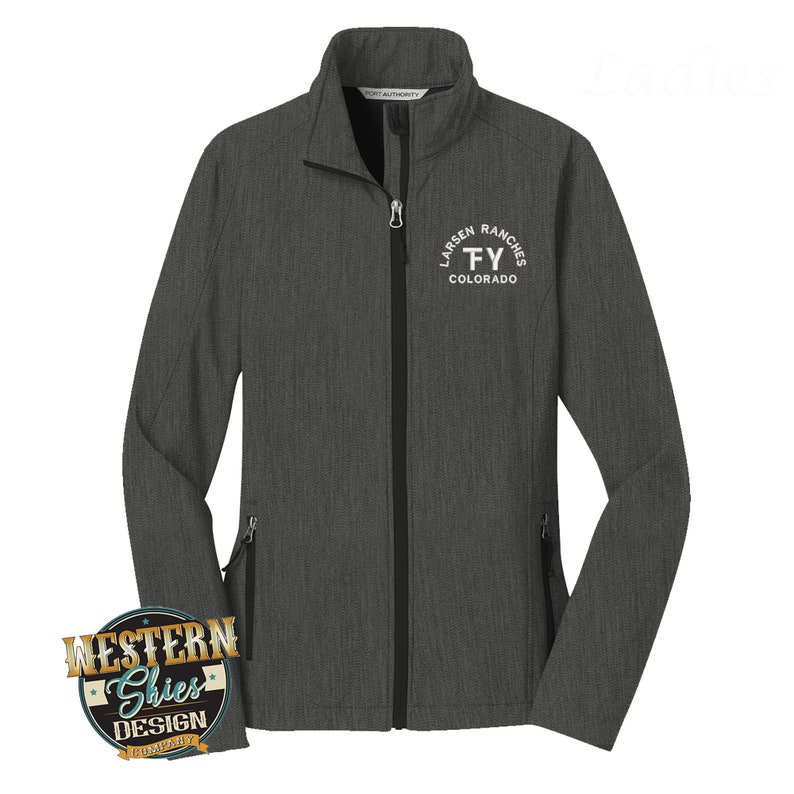 Ladies Softshell Jacket Custom Branded Livestock Brand-Farm and Ranch Logo-Personalized-Ranchwear-Outerwear-Club Jacket Charcoal Heather