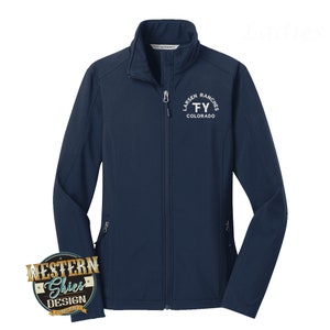 Ladies Softshell Jacket Custom Branded Livestock Brand-Farm and Ranch Logo-Personalized-Ranchwear-Outerwear-Club Jacket Navy