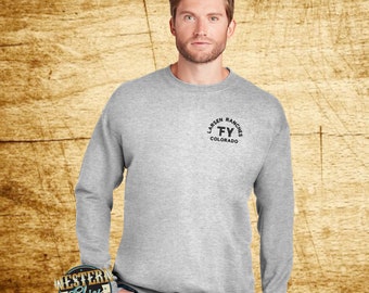 Hanes Crew Sweatshirt Custom Embroidery - Livestock Brand - Farm and Ranch Logo - Personalized Sweatshirt