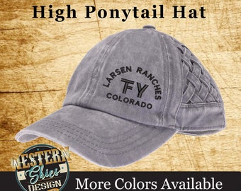 Crisscross High Ponytail Hat Basket Weave - Custom Embroidered Hat - Livestock Brand Personalized- Farm and Ranch Custom Cap -Ladies Hat