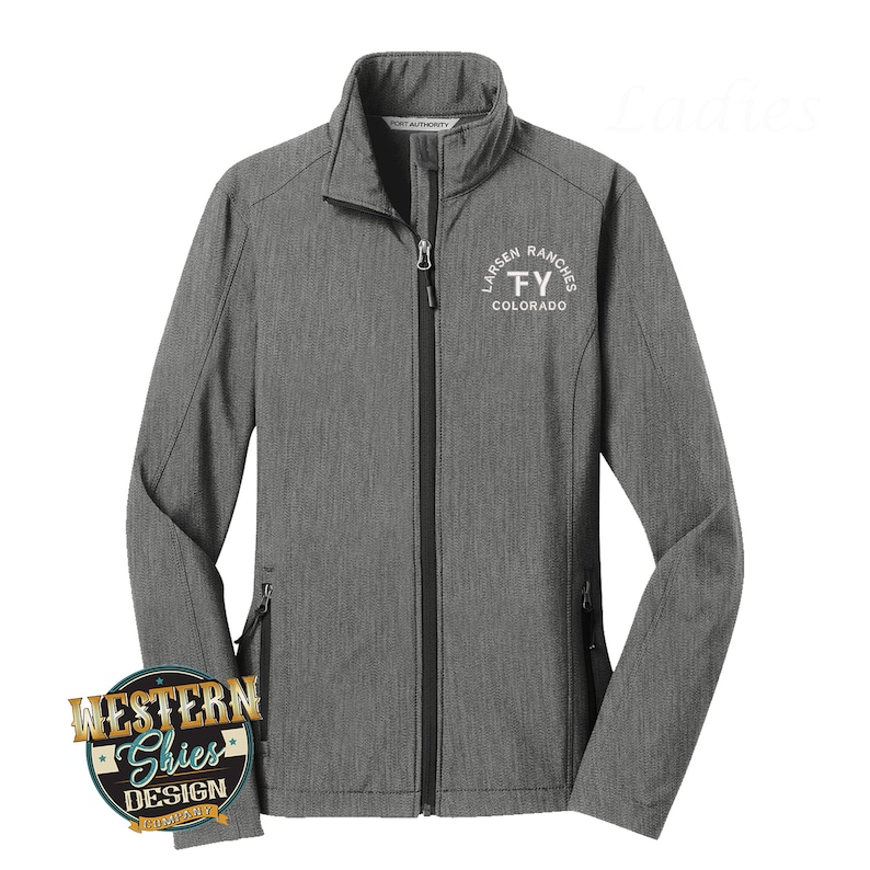 Ladies Softshell Jacket Custom Branded Livestock Brand-Farm and Ranch Logo-Personalized-Ranchwear-Outerwear-Club Jacket Pearl Grey Heather