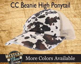 Cow Print Crisscross High Ponytail Hat - Custom Embroidered Hat - Livestock Brand Personalized- Farm and Ranch Custom Cap, Womens Hat