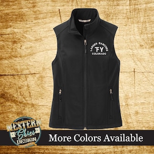 Custom Branded Port Authority Women&#39;s Soft Shell Vest-Livestock Brand-Farm and Ranch Logo-Personalized-Ranchwear-Outerwear