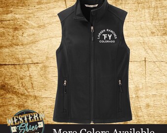 Custom Branded Port Authority Women's Soft Shell Vest-Livestock Brand-Farm and Ranch Logo-Personalized-Ranchwear-Outerwear