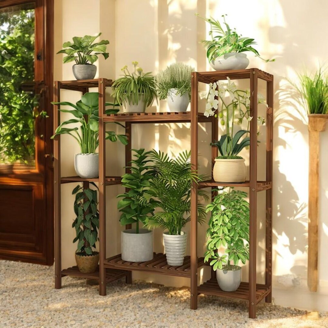 Multi-tier Bamboo Plant Stand, Chic Indoor/outdoor Flower Display Rack ...