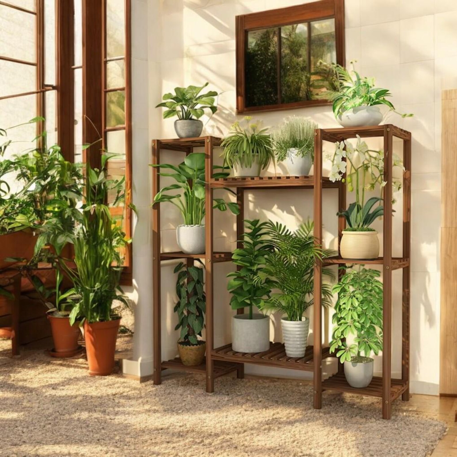 Multi-tier Bamboo Plant Stand, Chic Indoor/outdoor Flower Display Rack ...